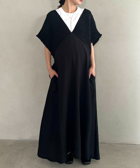 【マタニティ】産前・産後◎Vネックシャーリングロングワンピース Vネックデザインマタニティワンピース Vネックシャーリング楽々ワンピ サイドポケット付き■動画あり | MD2265052 | ブラック