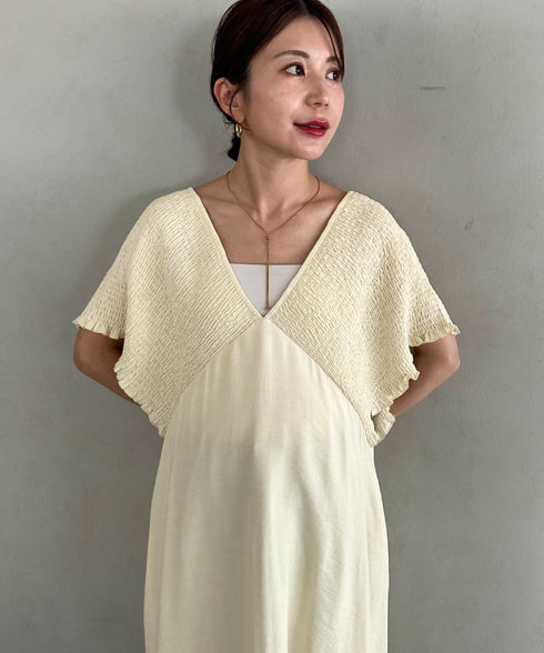 【マタニティ】産前・産後◎Vネックシャーリングロングワンピース Vネックデザインマタニティワンピース Vネックシャーリング楽々ワンピ サイドポケット付き■動画あり | MD2265052 | アイボリー