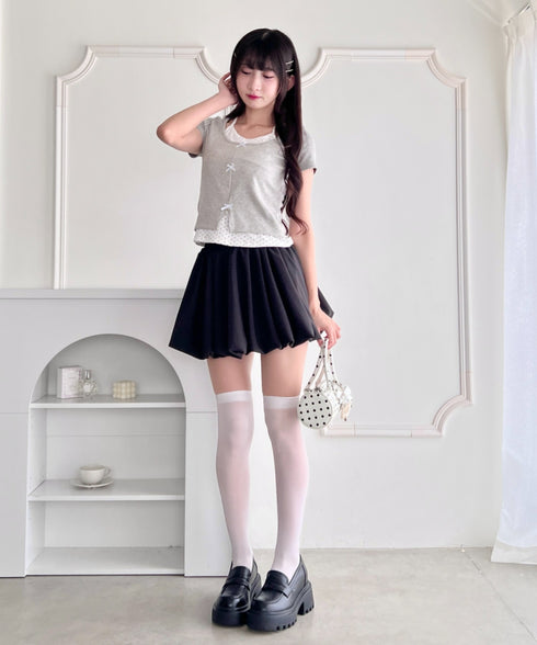 【5色展開】ドット＆無地バルーンミニスカート | LO2265062 | ブラック