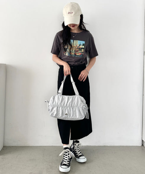【】THE NORTH FACE(ザ・ノースフェイス)/ショルダートートバッグ ギャザーデザイン ロゴプレート/BONNEY SR SHOULDER TOTE | IM1262024 | ライトグレー