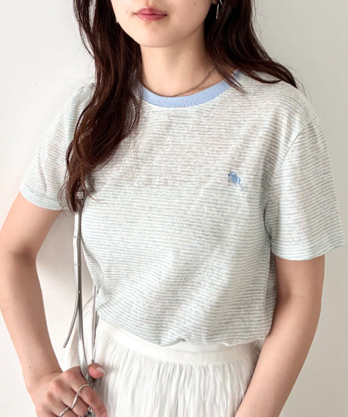 POLOCHAMPS(ポロチャンプス)/ ワンポイント刺繍 クルーネック半袖Tシャツ ボーダー/刺繍Tシャツ | IM2262028 | サックスブルー