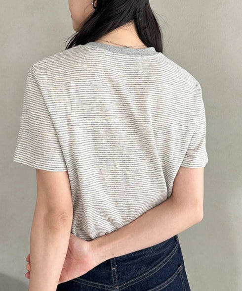 POLOCHAMPS(ポロチャンプス)/ ワンポイント刺繍 クルーネック半袖Tシャツ ボーダー/刺繍Tシャツ | IM2262028 | グレー