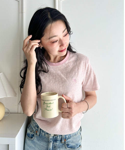 POLOCHAMPS(ポロチャンプス)/ ワンポイント刺繍 クルーネック半袖Tシャツ ボーダー/刺繍Tシャツ | IM2262028 | ピンク