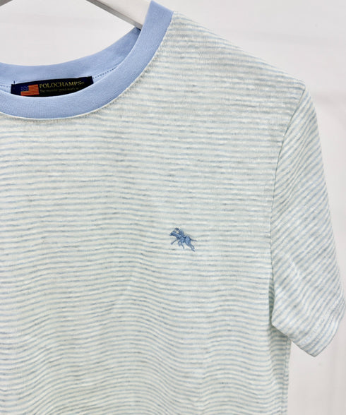 POLOCHAMPS(ポロチャンプス)/ ワンポイント刺繍 クルーネック半袖Tシャツ ボーダー/刺繍Tシャツ | IM2262028 | サックスブルー