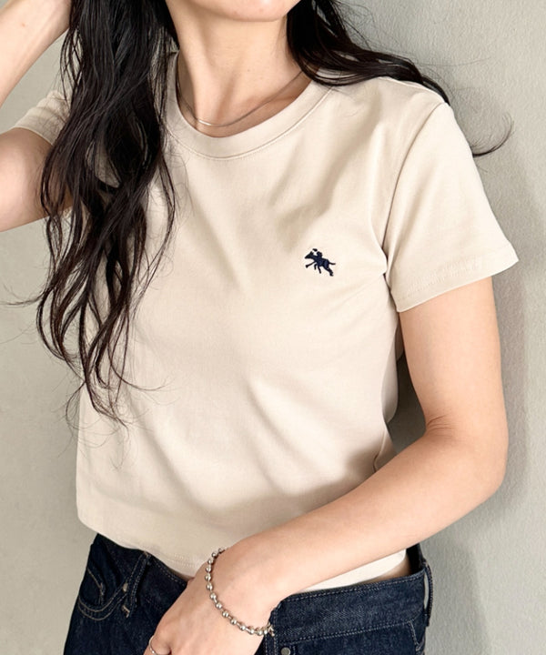 POLOCHAMPS(ポロチャンプス)/無地 ワンポイント刺繍 クロップド丈 短丈 クルーネック/カラー刺繍Tシャツ | IM2262031 | ベージュ