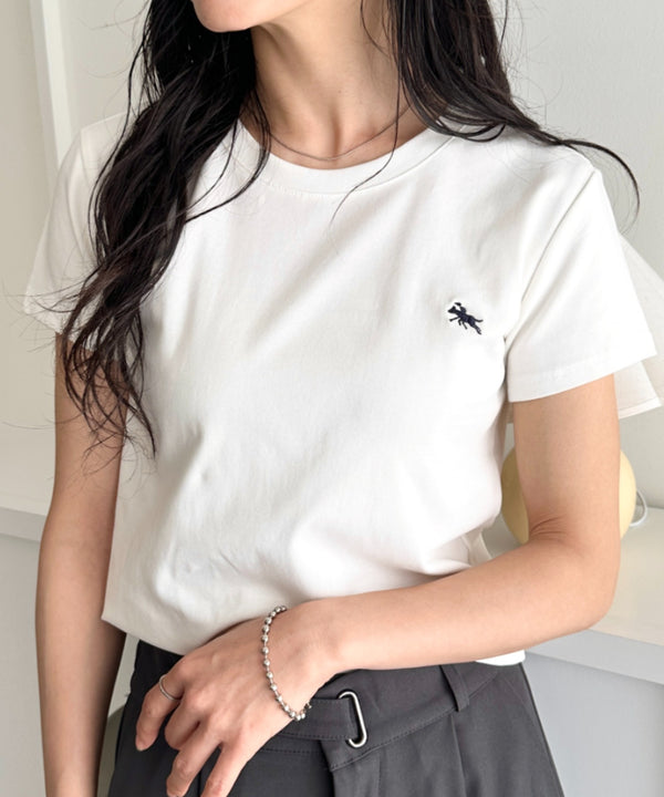 POLOCHAMPS(ポロチャンプス)/無地 ワンポイント刺繍 クロップド丈 短丈 クルーネック/カラー刺繍Tシャツ | IM2262031 | ホワイト