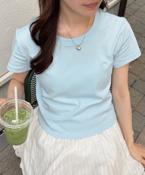 POLOCHAMPS(ポロチャンプス)/無地 ワンポイント刺繍 クロップド丈 短丈 クルーネック/カラー刺繍Tシャツ | IM2262031 | サックスブルー