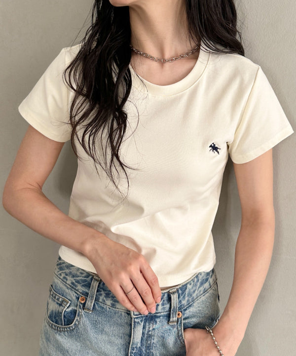 POLOCHAMPS(ポロチャンプス)/無地 ワンポイント刺繍 クロップド丈 短丈 クルーネック/カラー刺繍Tシャツ | IM2262031 | アイボリー