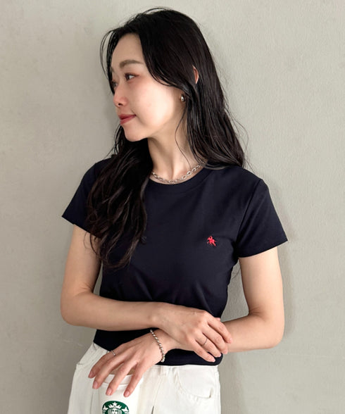 POLOCHAMPS(ポロチャンプス)/無地 ワンポイント刺繍 クロップド丈 短丈 クルーネック/カラー刺繍Tシャツ | IM2262031 | ネイビー