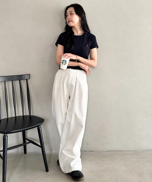 POLOCHAMPS(ポロチャンプス)/無地 ワンポイント刺繍 クロップド丈 短丈 クルーネック/カラー刺繍Tシャツ | IM2262031 | ネイビー