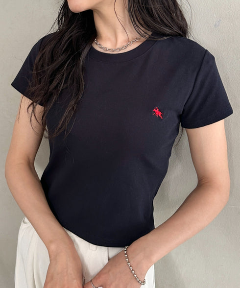 POLOCHAMPS(ポロチャンプス)/無地 ワンポイント刺繍 クロップド丈 短丈 クルーネック/カラー刺繍Tシャツ | IM2262031 | ネイビー