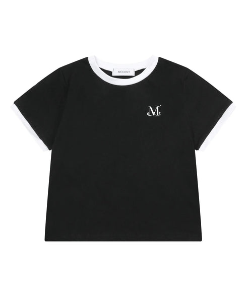 MUCENT(ムセント)/バックロゴ 配色 リングカラー クロップド 半袖 Tシャツ/RINGER HALF T | AT2262043 | ブラック