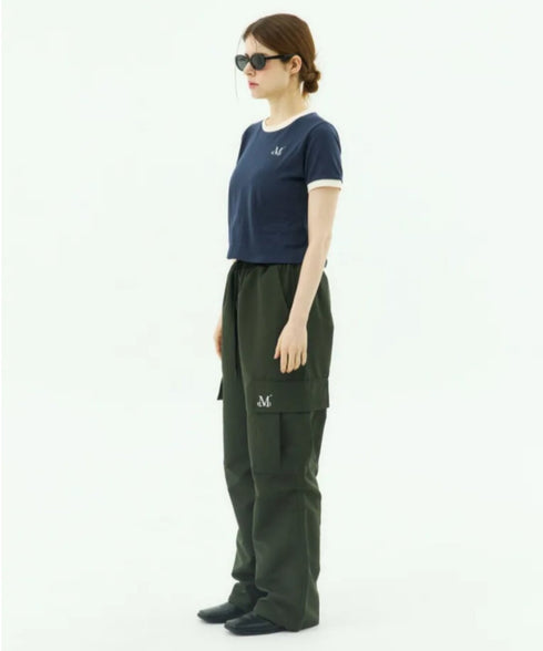 MUCENT(ムセント)/バックロゴ 配色 リングカラー クロップド 半袖 Tシャツ/RINGER HALF T | AT2262043 | ネイビー