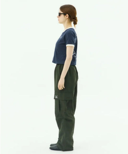 MUCENT(ムセント)/バックロゴ 配色 リングカラー クロップド 半袖 Tシャツ/RINGER HALF T | AT2262043 | ネイビー