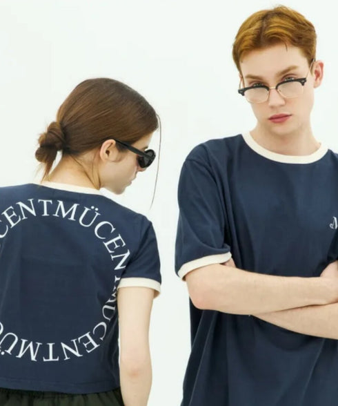 MUCENT(ムセント)/バックロゴ 配色 リングカラー クロップド 半袖 Tシャツ/RINGER HALF T | AT2262043 | ネイビー
