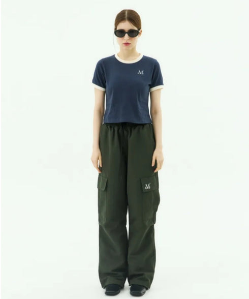 MUCENT(ムセント)/バックロゴ 配色 リングカラー クロップド 半袖 Tシャツ/RINGER HALF T | AT2262043 | ネイビー