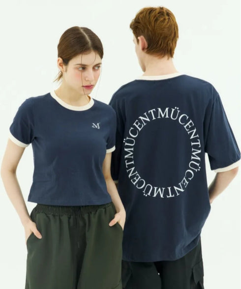 MUCENT(ムセント)/バックロゴ 配色 リングカラー クロップド 半袖 Tシャツ/RINGER HALF T | AT2262043 | ネイビー