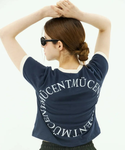 MUCENT(ムセント)/バックロゴ 配色 リングカラー クロップド 半袖 Tシャツ/RINGER HALF T | AT2262043 | ネイビー