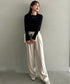 丈感長めでシーズンレス♪ ベーシックデザインストレートスラックスパンツ【オフィスカジュアル】前ボタン仕様 | MD2265067 | アイボリー