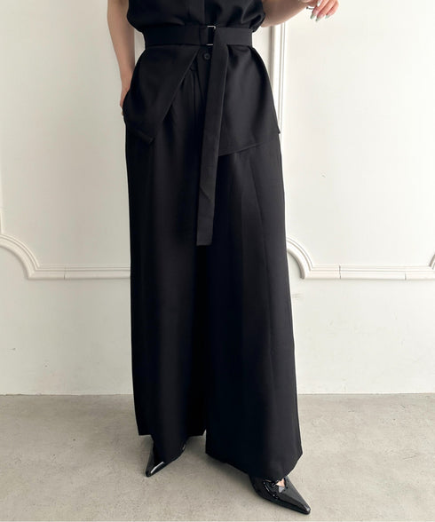 ウエスト切り替えベルト付きワイドシルエットベスト×ワイドパンツセットアップ 2点SET | MD2265075 | ブラック