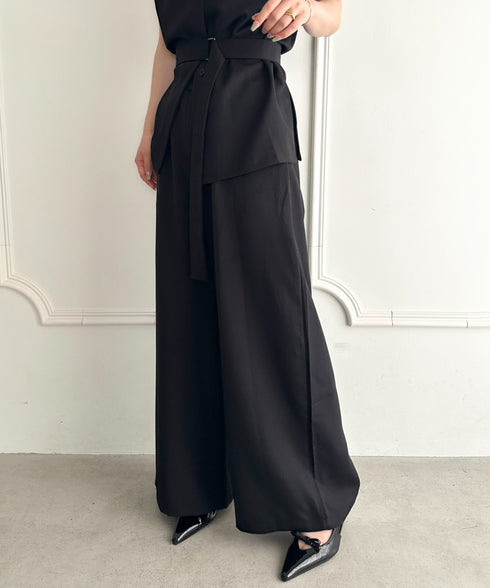 ウエスト切り替えベルト付きワイドシルエットベスト×ワイドパンツセットアップ 2点SET | MD2265075 | ブラック