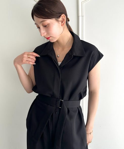 ウエスト切り替えベルト付きワイドシルエットベスト×ワイドパンツセットアップ 2点SET | MD2265075 | ブラック