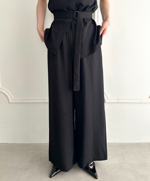 ウエスト切り替えベルト付きワイドシルエットベスト×ワイドパンツセットアップ 2点SET | MD2265075 | ブラック