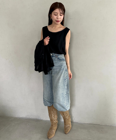 【ナチュラル × 軽やか】シャツ、タンクトップ２点セット晩夏向け冷房・日焼け防止におすすめ | MD2265081 | ブラック