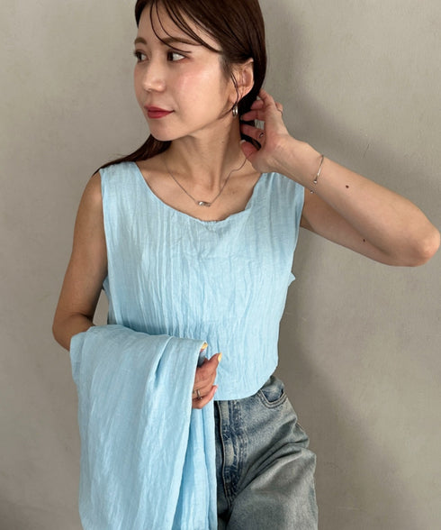 【ナチュラル × 軽やか】シャツ、タンクトップ２点セット晩夏向け冷房・日焼け防止におすすめ | MD2265081 | ブルー