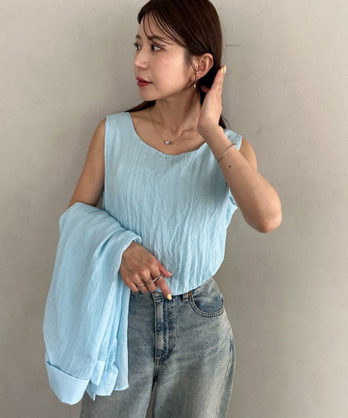 【ナチュラル × 軽やか】シャツ、タンクトップ２点セット晩夏向け冷房・日焼け防止におすすめ | MD2265081 | ブルー