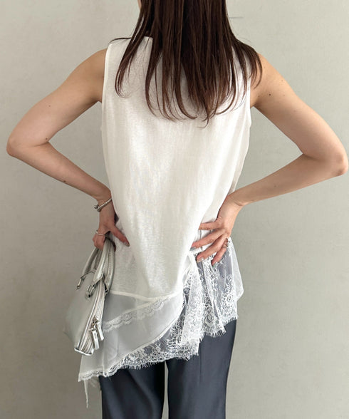 使いまわし力抜群‼レイヤードにピッタリ♪裾レースタンクトップ 単品使いも◎ | MD2262030 | ホワイト