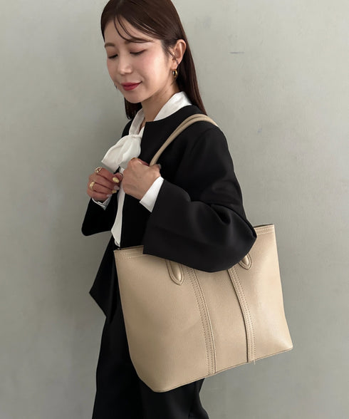 【A4収納可】通勤にぴったり PUクラシックトートバッグ | MD1265086 | ベージュ
