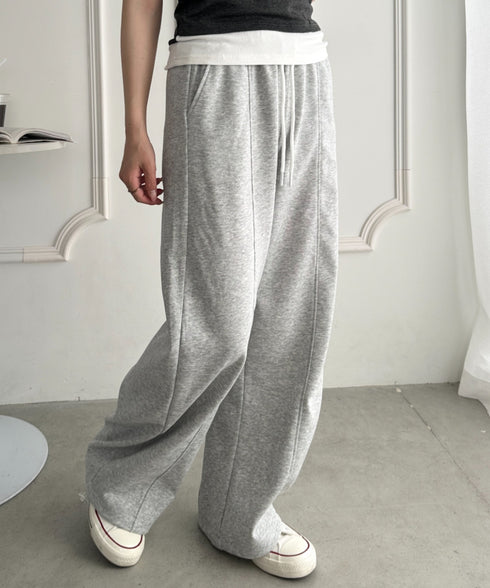 楽ちん美脚見えレイヤード風ワイドスウェットパンツ | CL2262035 | グレー