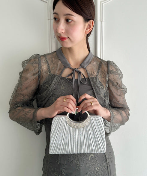 プリーツコンパクトハンドバッグ パーティーバッグ 結婚式パーティーお呼ばれオケージョン | MD1265096 | シルバー