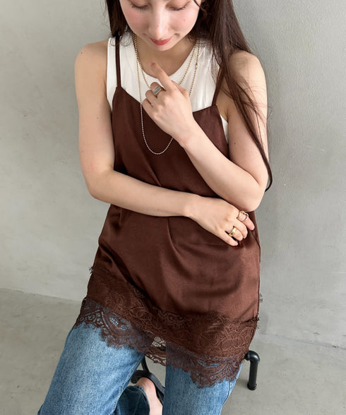 サテン裾レース レイヤードキャミソール | MD2262044 | ブラウン