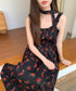 チョーカー付き ローズタイ フラワー ノースリーブ ロングワンピース | AT2262046 | ブラック