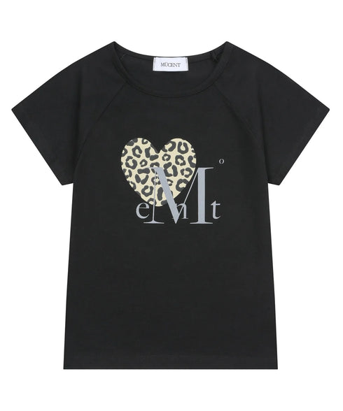 MUCENT(ムセント)/レオパード ヒョウ柄 ハート ハーフ クロップド Tシャツ トップス/SIERRA LEOPARD HEART HALF T UNISEX | AT2262062 | ブラック