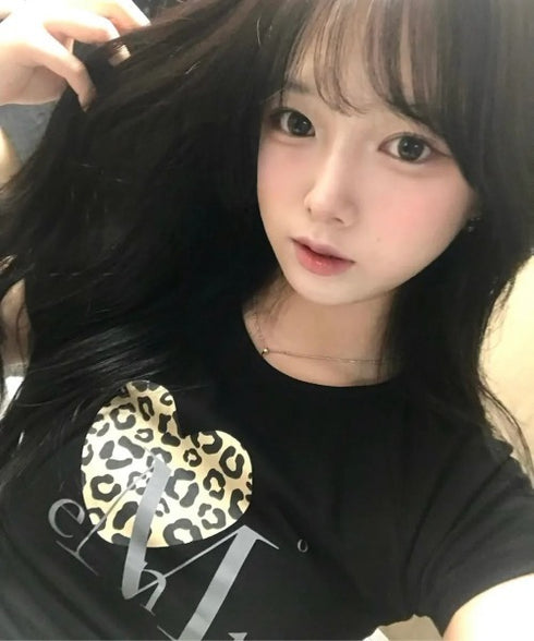 MUCENT(ムセント)/レオパード ヒョウ柄 ハート ハーフ クロップド Tシャツ トップス/SIERRA LEOPARD HEART HALF T UNISEX | AT2262062 | ホワイト
