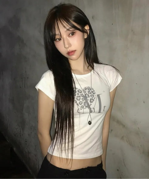 MUCENT(ムセント)/レオパード ヒョウ柄 ハート ハーフ クロップド Tシャツ トップス/SIERRA LEOPARD HEART HALF T UNISEX | AT2262062 | ホワイト系その他
