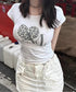 MUCENT(ムセント)/レオパード ヒョウ柄 ハート ハーフ クロップド Tシャツ トップス/SIERRA LEOPARD HEART HALF T UNISEX | AT2262062 | ホワイト系その他