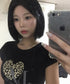 MUCENT(ムセント)/レオパード ヒョウ柄 ハート ハーフ クロップド Tシャツ トップス/SIERRA LEOPARD HEART HALF T UNISEX | AT2262062 | ブラック