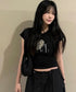 MUCENT(ムセント)/レオパード ヒョウ柄 ハート ハーフ クロップド Tシャツ トップス/SIERRA LEOPARD HEART HALF T UNISEX | AT2262062 | ブラック