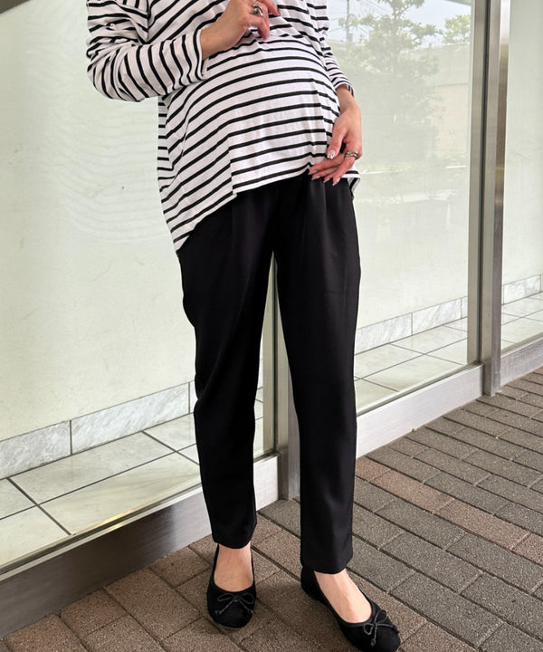 【マタニティ】お腹楽々のびのびマタニティテーパードパンツ 美シルエット | MD2265098 | ブラック