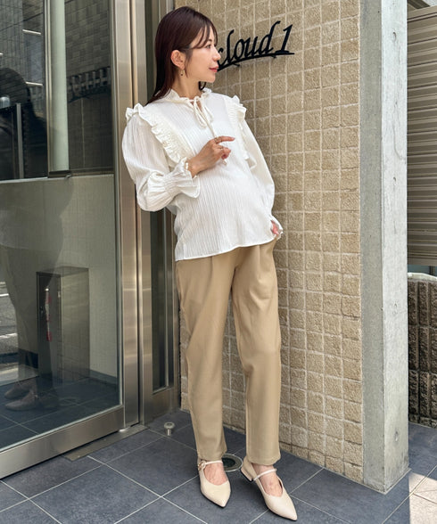 【マタニティ】お腹楽々のびのびマタニティテーパードパンツ 美シルエット | MD2265098 | ベージュ