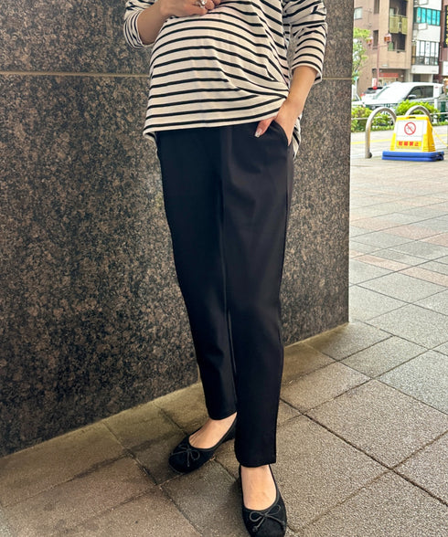 【マタニティ】お腹楽々のびのびマタニティテーパードパンツ 美シルエット | MD2265098 | ブラック