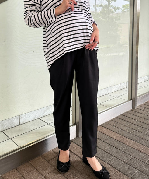 【マタニティ】お腹楽々のびのびマタニティテーパードパンツ 美シルエット | MD2265098 | ブラック