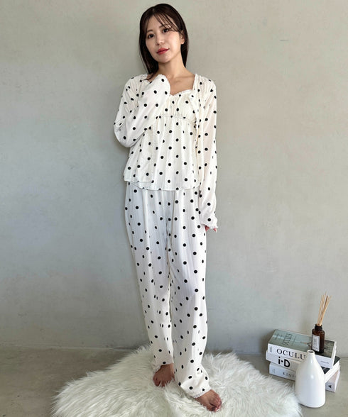 【3点SET】アソートルームウェア パジャマ カップ付きキャミ/ ロングパンツ/前開きトップス | MD2265100 | ホワイト