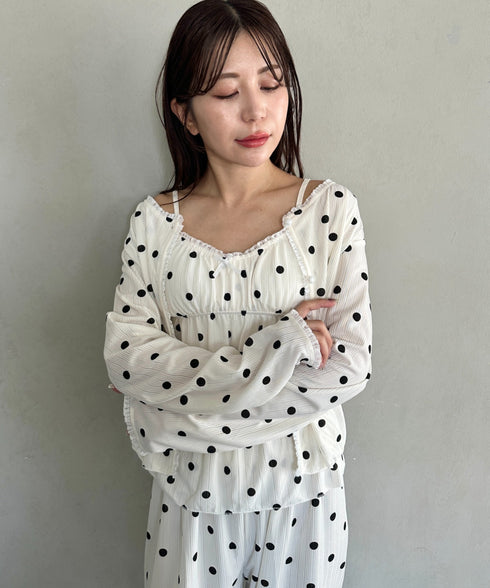 【3点SET】アソートルームウェア パジャマ カップ付きキャミ/ ロングパンツ/前開きトップス | MD2265100 | ホワイト