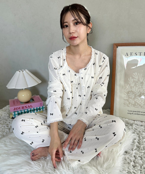 【3点SET】アソートルームウェア パジャマ カップ付きキャミ/ ロングパンツ/前開きトップス | MD2265100 | ホワイト系その他3