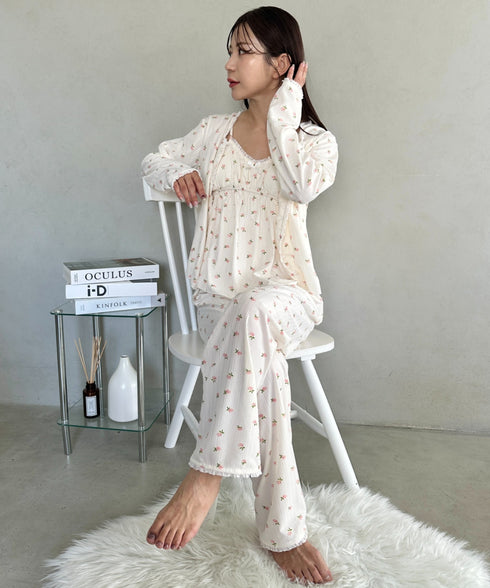 【3点SET】アソートルームウェア パジャマ カップ付きキャミ/ ロングパンツ/前開きトップス | MD2265100 | ホワイト系その他4